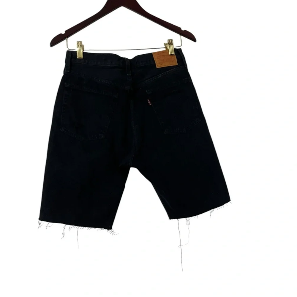LEVI’S Slouch 501 Distressed Black High Waisted Ripped Denim Long Jean Shorts